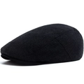 Donkergrijze visgraat flat cap voor heren in klassieke Britse vintage wolmix stijl - Verstelbaar (55-59cm) / Zwart (Donkergrijs Visgraat)
