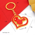 Porte-clés cœur doré avec carte de la Chine en émail rouge et longueur totale de 102mm - Porte-clés Carte Cœur