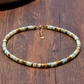 Bohemian natural stone beaded necklace with S925 silver clasp and multi-color disc beads - Amazonite