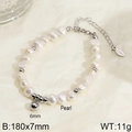 Bracelet en titane et perles d'eau douce 6mm avec perles argentées et breloque boule - Bracelet en Acier et Perles d'Eau Douce (KB182903-Z)