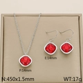 Silver jewelry set with red square gemstones including necklace and hook earrings - Bright Red (KS110337-GC)
