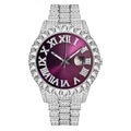 Men's hip hop watch in silver finish with purple dial and iced-out crystal pavé stones - Silver Purple