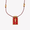 Collar vintage de tarot atún bañado en oro de 18K con esmalte rojo y cordón tejido - Estilo de cuerda tejida a mano color oro rojo (N3710)