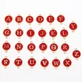 Set of 26 red enamel round A-Z alphabet charms with gold plating and double loops - Alphabet Set (DY147) / Set of 26 / Style 38 Double Loop Red
