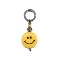 Cute yellow smiley face acrylic beaded keychain with metal ring and heart accents - Yellow Smile Style (YS-A240031A)