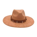 Chapeau fedora camel à large bord avec ruban ethnique et pendentifs pièces argentées - Taille unique / Khaki