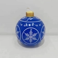 Blue inflatable Christmas ball ornament with white snowflakes and gold cap detail - Blue Snowflake