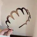 Dark brown wavy toothed headband for women with non-slip plastic grip for face washing - Black Coffee Wave Hairband