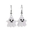 Bohemian Halloween ghost drop earrings with white enamel finish and silver ear hooks - Ghost Earrings / White (3803)