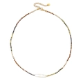 Baroque freshwater pearl necklace with multi-color natural stone beads and gold clasp - Mixed Color (XN412-4)