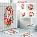 Christmas Santa Claus 4-piece bathroom set with shower curtain and non-slip mats - 24-1 Cartoon Santa Claus / 3-Piece Bath Mat Set