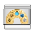 Italian charm link in silver and gold with colorful cubic zirconia stones - Gold Diamond Surface Style (0765)