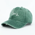 Detail of dachshund love embroidery on washed green cotton canvas baseball cap - One Size / Green