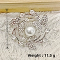 Silver star brooch with butterfly and flower design, pearl and rhinestones, 37mm diameter - Silver Three Butterflies