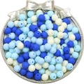 Blue and beige matte acrylic round beads for DIY jewelry in a silver bow metal tray - 8mm 30Pcs/Pack / Blue Series