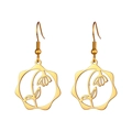 Golden stainless steel dangle earrings featuring an intricate hollow floral circular design - Gold Color Snow Lotus