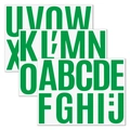 Detail showing bright green 4-inch vinyl alphabet stickers with sharp edges on white surface - Green