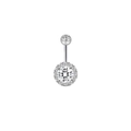 Silver stainless steel belly button ring featuring round white cubic zirconia halo - XY-5 Halo Round Zirconia