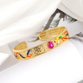 Bracciale rigido dorato con dragone e fenice, filigrana, gemma viola e smalto - Bracciale Smalto Drago e Fenice (S3228)