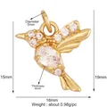 Ciondolo a forma di colibrì dorato con zirconi bianchi per creazione gioielli - Colibrì in Zirconia Micro Pavé Oro