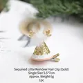Glittery gold reindeer antler hair clip with white pom-pom for Christmas accessory - Sequin Hair Clip (Gold)