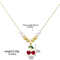 Gold cherry necklace with pearls and red pendants showing detailed dimensions and weight - N01166-01 Red Cherry Pearl Necklace