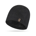 Black knitted beanie for men with warm fleece lining and subtle silver shimmer texture - One Size / Dark Gray