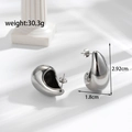 Polished silver hollow teardrop C-shaped earrings in stainless steel finish - Silver Large Teardrop Earrings