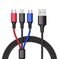 3-in-1 nylon braided charging cable with color-coded red blue black connectors - 1.2m 3-in-1 (Bare Wire) / Three Colors