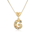 18K gold plated necklace featuring a heart charm and multi-color zircon letter G pendant - Letter G