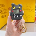 Mini retro Tetris game console keychain in black bear shape with a golden metal ring - Black Rabbit Game Console