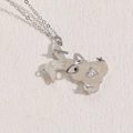 Collana di lusso con ciondolo a forma di coniglio, zirconi e gemma a cuore argentata - Coniglio con Occhiali in Platino