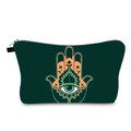Waterproof dark green makeup bag featuring orange Hamsa hand and Evil Eye print - Dark Green Hamsa Hand
