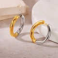 Minimalist thick bicolored gold and silver stainless steel hoop earrings for women - 4.0 Two-Tone Inner Diameter 18mm