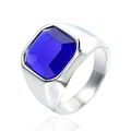 Chevalière vintage pour hommes avec pierre bleue carrée et anneau en acier argenté - Silver Sapphire Blue Gemstone