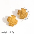 French style gold spiral knot stud earrings in durable stainless steel for women - Textured Cross Knot Style (TE60039)
