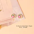 Golden peach heart pendant with white pearls and pink enamel, size 12x16mm for DIY earrings - Style 16 Gold Heart Peach
