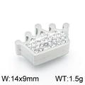 Pendentif couronne argenté avec strass clairs, taille 14x9mm, poids 1,5g sur fond blanc - Couleur Acier (14*9mm)
