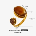 Adjustable gold stainless steel ring featuring oval brown sparkling gemstones - Tiger's Eye