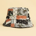 Cappello da pescatore vintage con stampa paisley beige e nero in cotone per donna all'aperto - Patchwork Multicolore (Nero Bianco Arancione Paisley a Quadretti Cappello 562) / M (56-58cm)