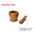 Mortaio e pestello in legno massello medio con venature naturali per tritare l'aglio - Medio (11*10.5cm)