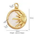 Golden sun pendant charm featuring a white shell inlay for necklaces and bracelets - Gold Sun Face Disc White Shell