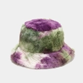 Bob en fausse fourrure pelucheuse avec motif tie-dye violet vert et beige pour l'hiver - M (56-58cm) / Tie-Dye Vert Violet Foncé