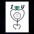 Handmade card with green heart crystal stone and minimalist stick figure illustration - Green Aventurine