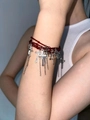 Multilayer red beaded bracelet with silver cross pendants and chains on wrist - Red Crystal Stone Cross Bracelet