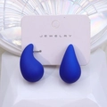 Klein Blue matte teardrop earrings displayed on a white jewelry card with modern background - Royal Blue Medium 3.1CM