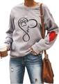 Grey long sleeve Valentine's sweatshirt featuring love paw print heart and red elbow patches - Grey Love Heart