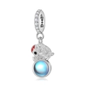 Ciondolo elefante in argento S925 con pietra di luna blu e cristalli scintillanti - Argento sterling 925 / Elefante d'Argento e Pietra di Luna Blu