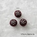 Three 3cm brown wool felt balls with snowflake embroidery for Christmas tree decor - Brown Snowflake