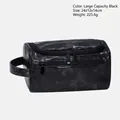 Neceser grande de cuero PU negro para hombre con asa lateral, 24x12x14cm - Tapa Negra (Gran Capacidad)